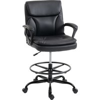 HOMCOM Hoher Schreibtischstuhl, Ergonomischer Zeichenstuhl mit verstellbarem Fußring, Höhenverstellung, Rollen, PVC-Bezug für Büro, Studio, Schwarz Aosom