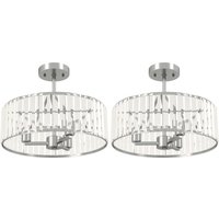 HOMCOM Crystal Ceiling Light Fixture Set of 2, Semi Flush Mount Modern Chandelier for Living Room, Bedroom and Hallway, 3-Lights with E14 Base, Silver Tone