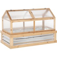Outsunny Raised Garden Bed with Greenhouse Top, Garden Wooden Cold Frame Greenhouse Flower Planter Protection, 122x 61 x 81.7cm, Natural | Aosom Ireland