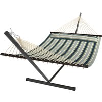 Outdoor Hammock Stand Detachable Pillow Striped Swing Steel Frame Garden Patio