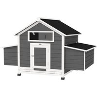 PawHut Poulailler en bois accueillant 4 poules, cage à poules avec pondoir, toit imperméable ouvrable, tiroir amovible, gris