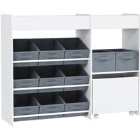AIYAPLAY AIYAPLAY Kinderregal Spielzeugregal mit 11 Stoffboxen, oberen Fächern, 3 Stickern, Kinder Bücherregal mit Schränkfach für Kinderzimmer, Kindergarten, 105 x 30 x 80 cm, Weiß Aosom