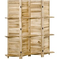 HOMCOM Paravent persienne en bois séparateur de pièce pliable 4 panneaux avec 3 étagères 162 x 170 cm coloris bois naturel Aosom France