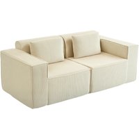 HOMCOM Canapé 3 places en velours côtelé, canapé rembourré, larges accoudoirs, 2 coussins, pas de montage, 202x90x76cm, beige