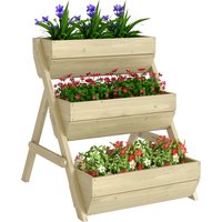 Outsunny Jardinière surélevée en bois avec 3 étages, étagère en escalier pour plantes avec trous de drainage, 65x75x76cm, vert