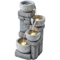 Outsunny Fontaine de Jardin Cascade 4 Niveaux Décoration Effet Pierre et Brique avec Éclairage LED 28 x 25 x 54,5 cm Gris