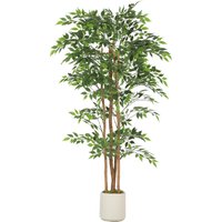 HOMCOM 180cm Artificial Ficus Tree, Fake Potted Tree with Solid Wood Trunk and Pot for Indoor, Green | Aosom Ireland