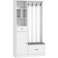 HOMCOM HOMCOM Garderobe Set Flurgarderobe mit Sitzbank, Schuhschrank, Verstellbarem Regal, Schublade, 4 Haken und Offenen Fächern Kompaktgarderobe für Eingangsbereich 100 x 30 x 180 cm, Weiß Aosom