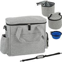 PawHut Dog Travel Bag, Waterproof Walking Bag with Multiple Pockets, Two Food Containers and Collapsible Bowl for Cat Puppy