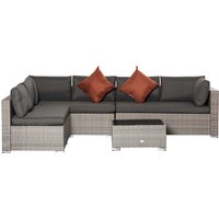 Outsunny Garden Rattan Furniture 6-Seater PE Rattan Sofa Set, All Weather Conservatory Furniture, w/ Glass Coffee Table, Deep Grey | Aosom Ireland
