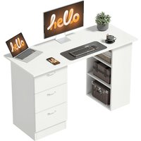 HOMCOM Table d'Ordinateur Table de Bureau avec Rangement 3 Tiroirs et 3 Compartiments 120 x 49 x 72 cm Blanc aosom france