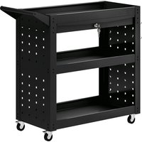 HOMCOM Tool Cart with Lockable Wheels, Rolling Workshop Cart with 3-Tier Trays, Drawer, Pegboards, Black
