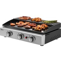 Outsunny Plancha Gaz en Inox, 3 Brûleurs, Barbecue à Gaz avec Plaque Émaillée et Grille de Réchauffage, 7,5 kW, 62x44x21cm, Noir