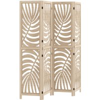 4 Panel Privacy Screens Detachable Folding Room Divider Palm Leaf Design Home Office Wood Finish
