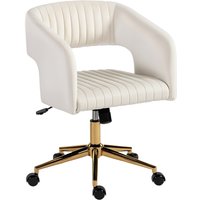 HOMCOM Schreibtischstuhl Homeoffice Stuhl mit Samtoptik höhenverstellbar Drehstuhl mit Wippfunktion Bürostuhl bis 120 kg belastbar für Arbeitszimmer, Schlafzimmer, Cremeweiß Aosom