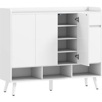 HOMCOM HOMCOM Schuhschrank mit 4 Tür, Druck zum Öffnen-Design Schuhregal Schuhkommode mit 4 Verstellbaren Ablagen, Schublade Schuhaufbewahrung mit Holzbeine 120 x 35 x 100 cm, Weiß Aosom