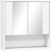 HOMCOM Wand-Badezimmerschrank, Moderner hängender Badezimmerschrank mit Soft-Close-Tür, 2 verspiegelte Türen, Offenes Fach, Verstellbarer Einlegeboden, Für Wohnzimmer und Flur, Platzsparend, Weiß Aosom