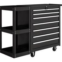 HOMCOM Lockable Steel Tool Chest on Wheels, 7 Drawer Tool Box with Handle for Workshop, Garage, Black