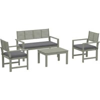 Outsunny 4 Seater Wooden Garden Furniture Set with Loveseat, Armchairs, Table, Acacia Wood Garden Sofa Set, Light Grey | Aosom Ireland