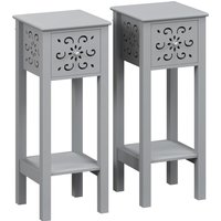 HOMCOM Set of Two Elegant Floral Cut-Out Side Tables - Grey | Aosom Ireland