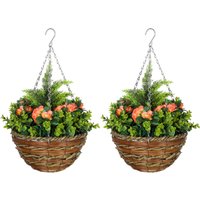 Outsunny Set of Two Hanging Lisianthus Flower Pots - Orange/Green | Aosom Ireland
