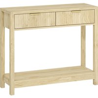 HOMCOM Modern Console Table with Fluted Panel Drawers, Narrow Hallway Table with Shelf for Entryway, Living Room, 90 x 30 x 76 cm, Natural Wood Finish | Aosom Ireland