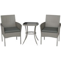 Outsunny 3 Piece Rattan Bistro Set, PE Wicker Garden Furniture Conversation Set with 2 Tier Glass-Top Table, Chairs, Dark Grey | Aosom Ireland