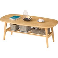 HOMCOM Table Basse à 2 Niveaux, Table de Salon Moderne avec Étagère Inférieure Ouverte et Pieds en Bois d'Hévéa, Bois Naturel