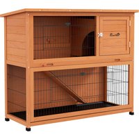 PawHut Two-Tier Antiseptic Wood Rabbit Hutch, 102cm Guinea Pig Hutch with Run - Orange | Aosom Ireland