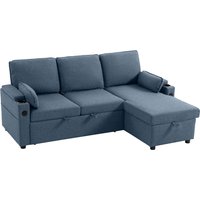 HOMCOM Corner Sofa Bed, L Shaped Sleeper Sectional Sofa with Reversible Storage Chaise, Blue | Aosom Ireland
