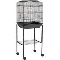 PawHut Bird Cage Budgie Cages for Finch Canary Parakeet with Stand Wheels Slide-out Tray Accessories Storage Shelf, Black | Aosom Ireland