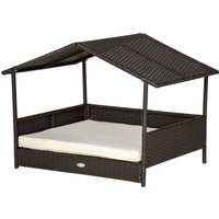 PawHut Wicker Dog House, Rattan Pet Bed, with Removable Cushion, Canopy, for Small and Medium Dogs - Cream | Aosom Ireland