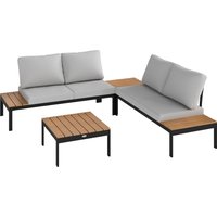 Outsunny Four-Piece Garden Corner Sofa Set with 2 Loveseats and 2 Coffee Tables - Teak | Aosom Ireland