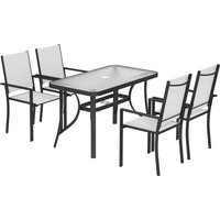 Outsunny Garden Dining Set for 4 with Umbrella Hole, Stackable Chairs and Rectangular Glass-Top Outdoor Table, Light Grey | Aosom Ireland