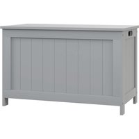HOMCOM Storage Chest, Modern Storage Trunk with 2 Safety Hinges and Cut-out Handles, Wooden Toy Box for Living Room, Entryway, 76 x 40 x 48 cm, Grey | Aosom Ireland