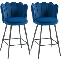 HOMCOM Set of Two Velvet-Feel Lotus Bar Stools - Dark Blue | Aosom Ireland