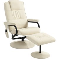 HOMCOM Swivel Recliner Chair and Footstool, Faux Leather Massage Recliner Armchair with Remote Control and Round Wrapped Base, Cream White | Aosom Ireland