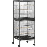 PawHut Bird Cage Budgie Cage 2 In 1 Large Aviary with Wheels Removable Trays for Finch Canaries Cockatiels Black | Aosom Ireland