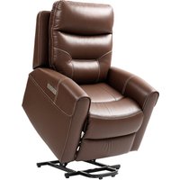 HOMCOM Power Lift Recliner Chair for Elderly, Overstuffed Faux Leather Riser and Reclining Chair with USB A+C Ports, Recliner Armchair for Living Room, Brown | Aosom Ireland