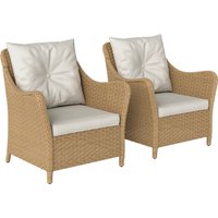 Outsunny Rattan Garden Chairs Set of 2, Outdoor Rattan Chairs with Cushions, Armrests and High Back, PE Wicker Garden Armchair with Steel Frame for Balcony, Porch, Beige | Aosom Ireland