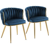 HOMCOM Velvet-Feel Dining Chairs Set of 2, Modern Upholstered Armchair with Knot Design and Golden Metal Legs, Accent Chair for Dining Room, Bedroom, Kitchen, Living Room, Dark Blue | Aosom Ireland