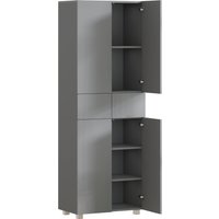 HOMCOM Storage Cabinet, Kitchen Cupboard with 3 Adjustable Shelves, 60L x 35W x 170H cm, High Gloss Grey | Aosom Ireland