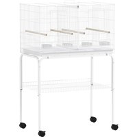 PawHut Bird Cage with Divider, 4 Wooden Perches, Slide Out Tray, 4 Feeders, for Budgie, Lovebird, Canary, 76 x 46 x 116cm White | Aosom Ireland