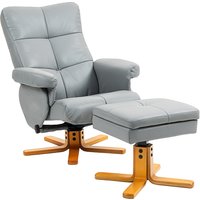 HOMCOM PU Leather Swivel Recliner Chair with Footstool, Wooden Base and Storage for Living Room, Light Grey | Aosom Ireland