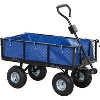 Outsunny 114L Steel Frame Garden Cart Trolley - Blue | Aosom Ireland