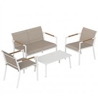 Outsunny 4 Seater Garden Furniture Set with Loveseat, Armchairs, Table, Metal Garden Sofa Set with Breathable Seats, Khaki | Aosom Ireland