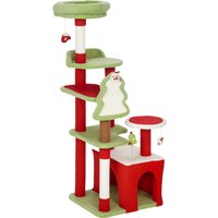 PawHut Cat Tree, 120cm Christmas Cat Tower with 3 Scratching Posts, Scratching Board, 2 Perches, Platforms, Toys, Green | Aosom Ireland