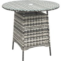 Outsunny Wicker Garden Rattan Table, Patio Furniture Outdoor Coffee Table with Umbrella Hole and Tempered Glass Top, Grey | Aosom Ireland