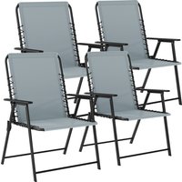 Outsunny Folding Garden Chairs Set of 4, Outdoor Dining Chairs with Wide Texteline Seat, High Back and Armrests, Light Grey | Aosom Ireland