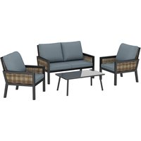 Outsunny 4 Seater Rattan Garden Furniture Set with 2 Armchairs, Loveseat, Coffee Table, Garden Sofa Set with Cushions, Grey | Aosom Ireland